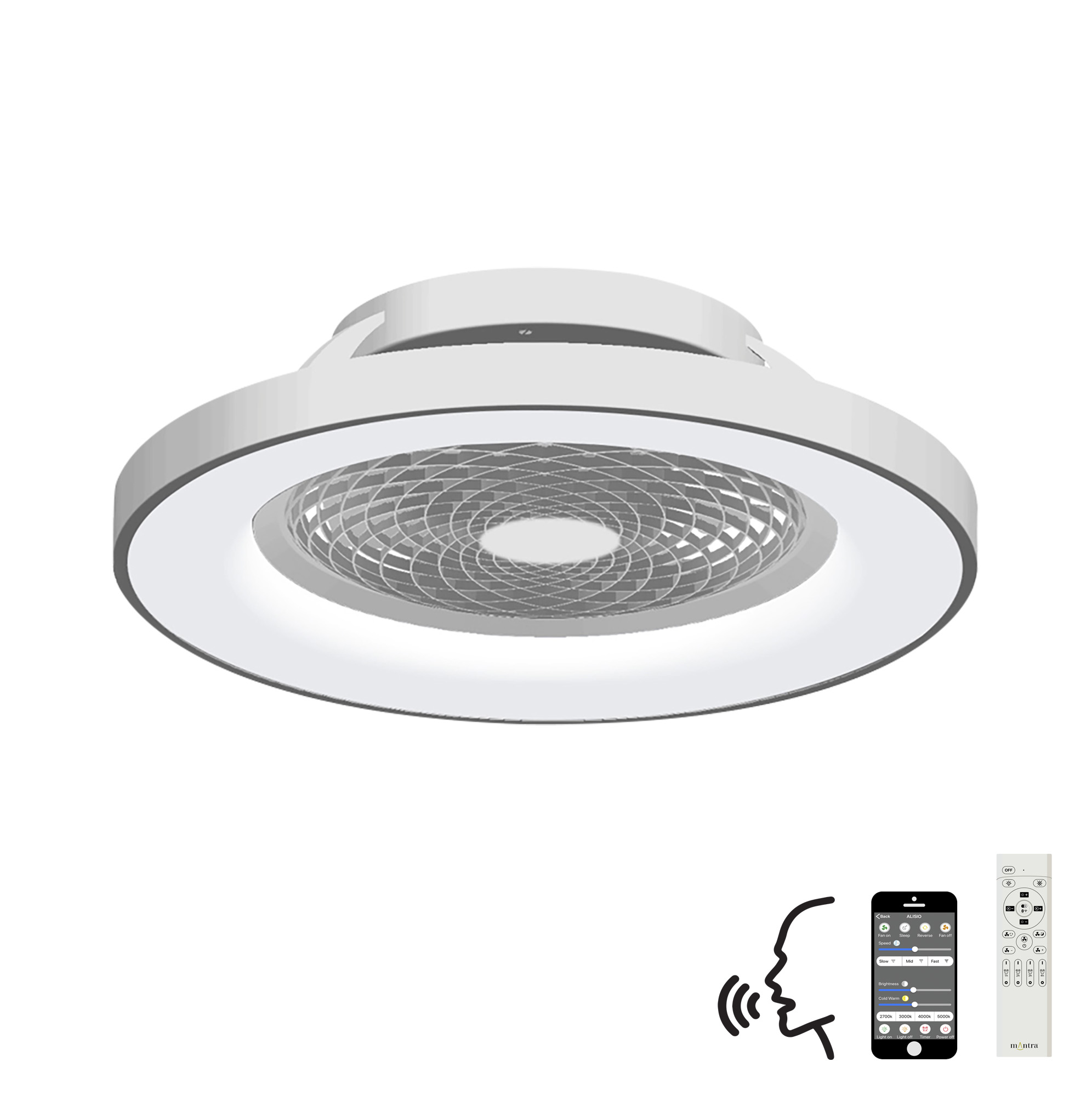 M7125  Tibet 70W LED Dimmable Ceiling Light & Fan, Remote / APP / Voice Controlled Silver